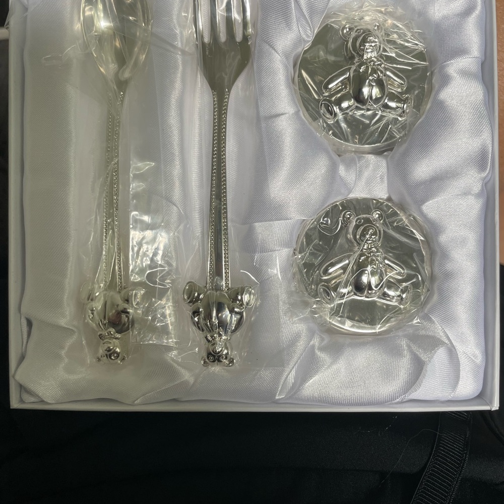 Expressions Silver Kids Flatware teddy bear set